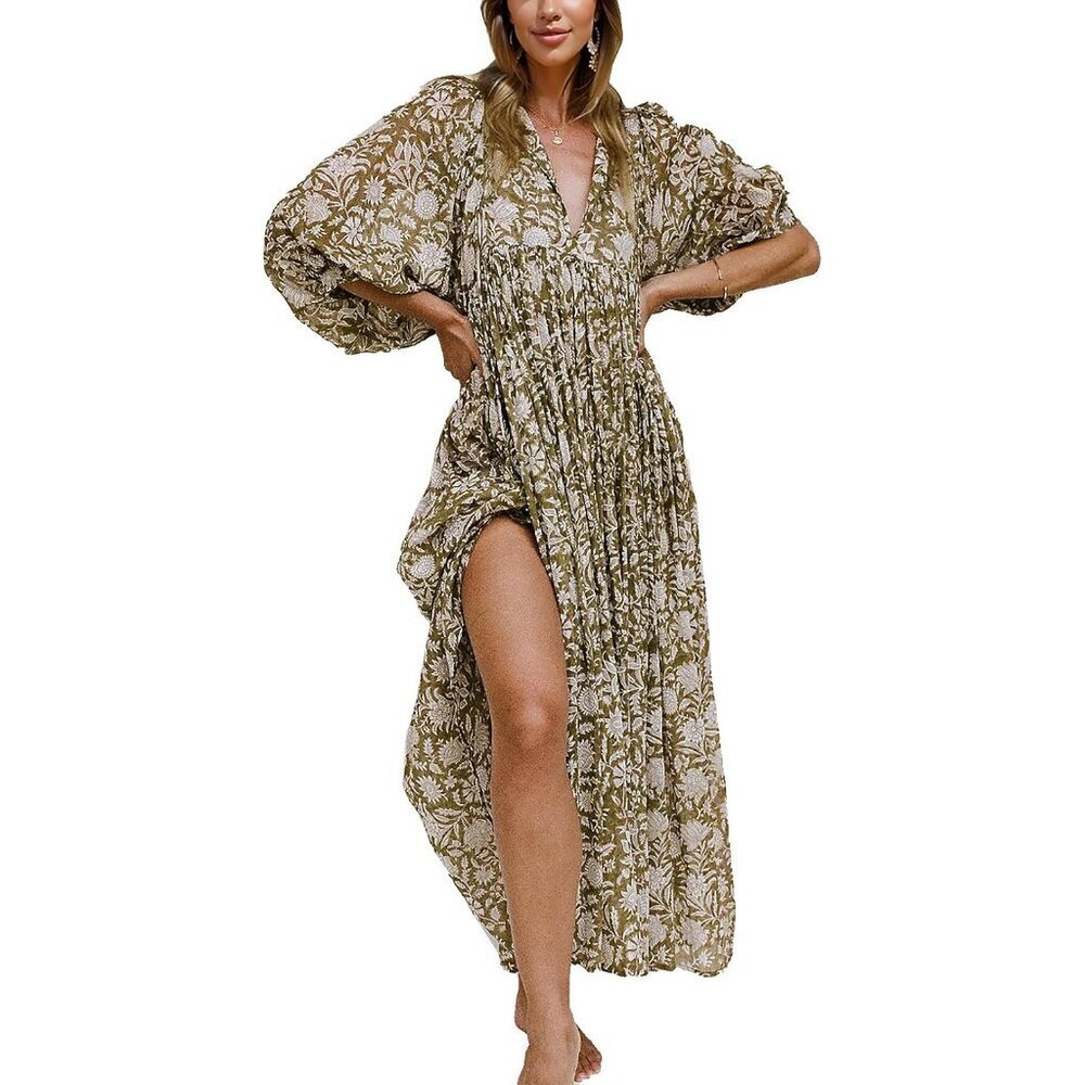 Women’s Floral Summer Dress Rayon Loose A-Line Casual Boho Beach Wear